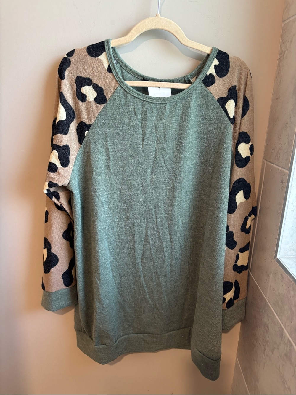 HEIMISH USA Olive Raglan Top with Tan Shoulder Panels